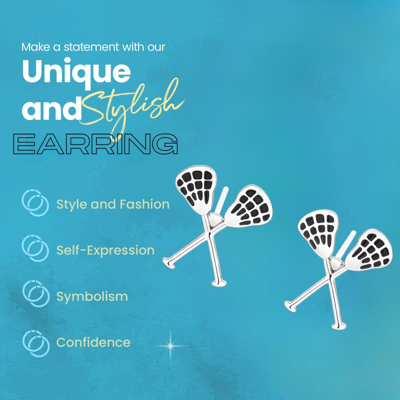 Sportybella Lacrosse Stick Stud Earrings â€“ Silver Plated Stainless Steel Sports Jewelry for Women â€“ Lightweight Hypoallergenic Accessory â€“ 1/2 Inch Post Backs â€“ Gift for Athletes, Coaches, Fans - Image 3